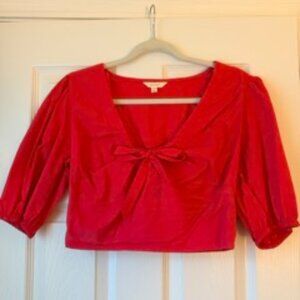 Cropped, Balloon Sleeve Tie Front Top, Size M